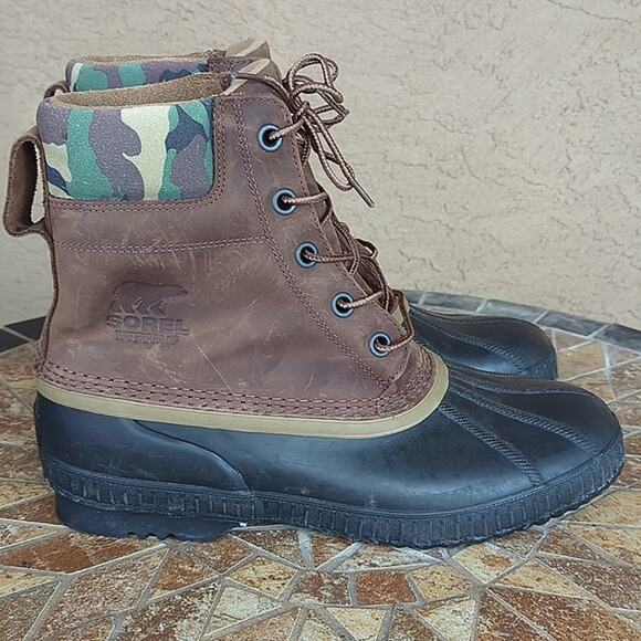 J. Crew / Sorel Cheyanne Tobacco  Men's Waterproof Camo Duck Boots Size 12 - Picture 1 of 14